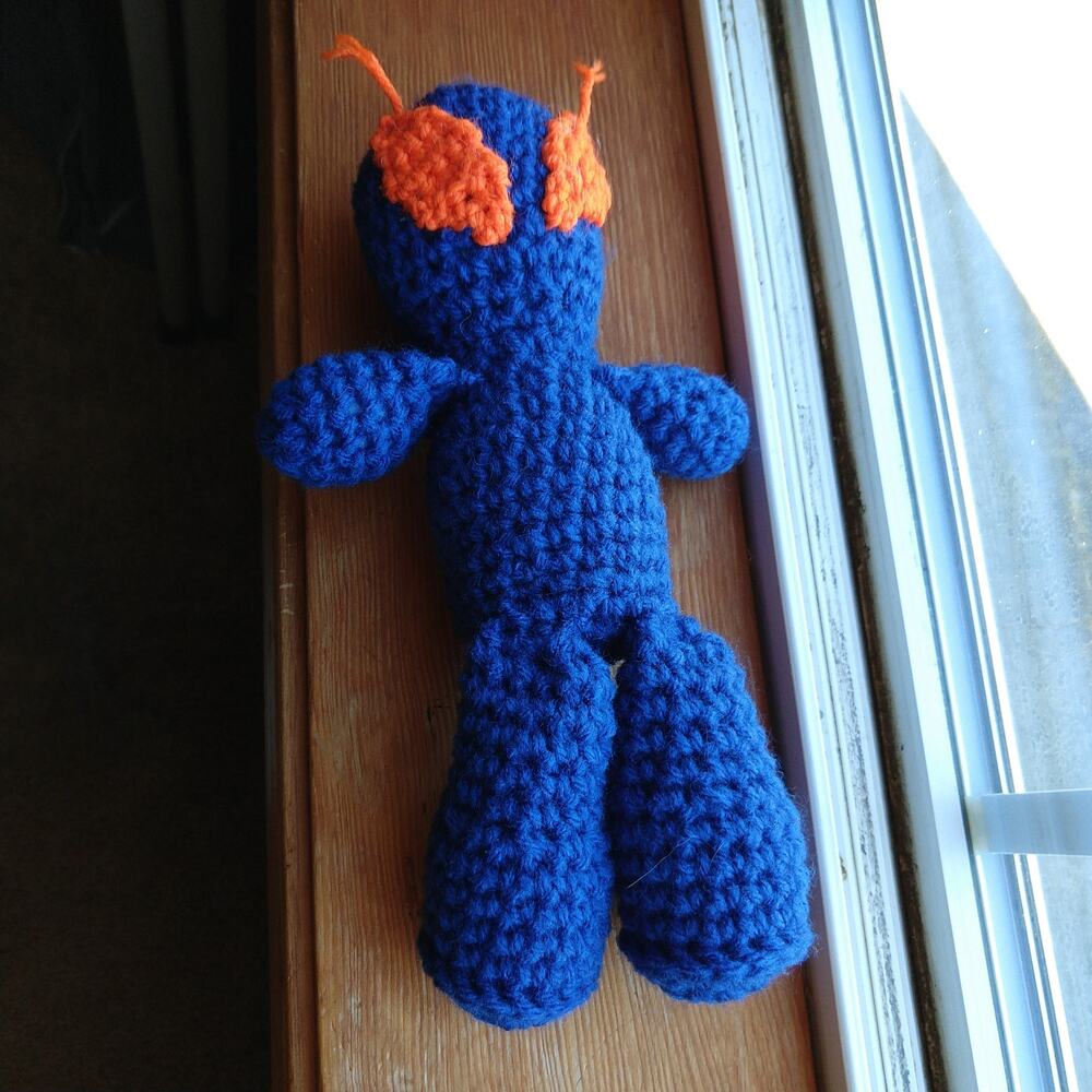 Blue Alien Amigurumi Doll Orange Eye antennae handmade crochet New ready to ship - Picture 5 of 11